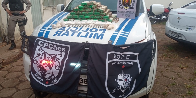 Cães farejadores encontram 24 kg de droga enterrada em barranco