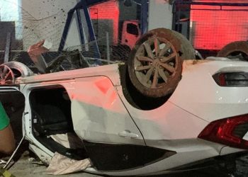 Câmeras de seguranças gravam capotamento na Via Chico mendes após motorista atropelar jovem na Av. Ceará; assista o vídeo