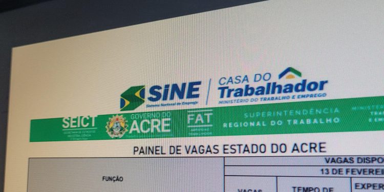 Com 111 vagas disponíveis, Sine Acre divulga painel de empregos desta quinta-feira
