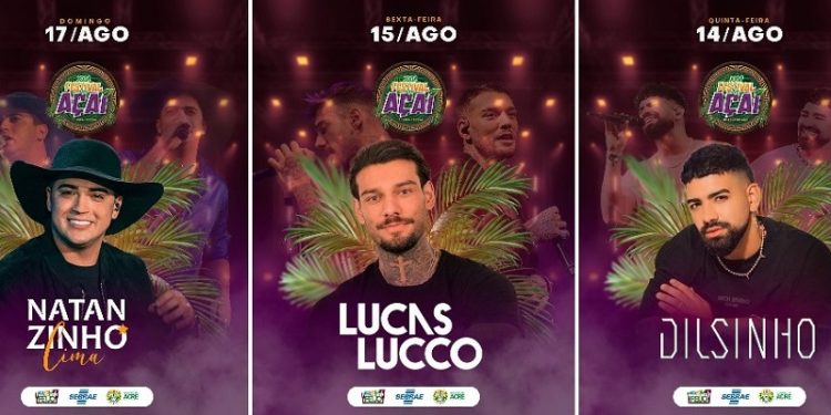 Feijó se prepara para o Festival do Açaí 2025 com shows de Natanzinho, Lucas Lucco e Dilsinho