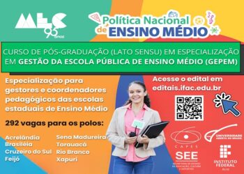 Ifac abre inscrições para especialização em Gestão da Escola Pública de Ensino Médio